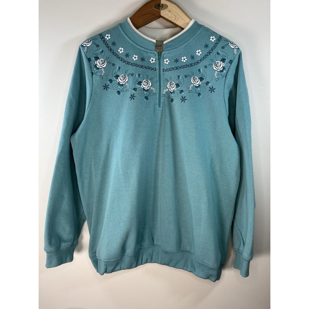 Blair Floral Quarter Zip Pullover Sweatshirt Women Large Warm Retro Grandmacore